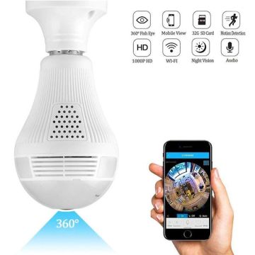IP WIRELESS PANORAMIC BULB CAMERA 1080P HD 2MP WITH V380 PRO APP